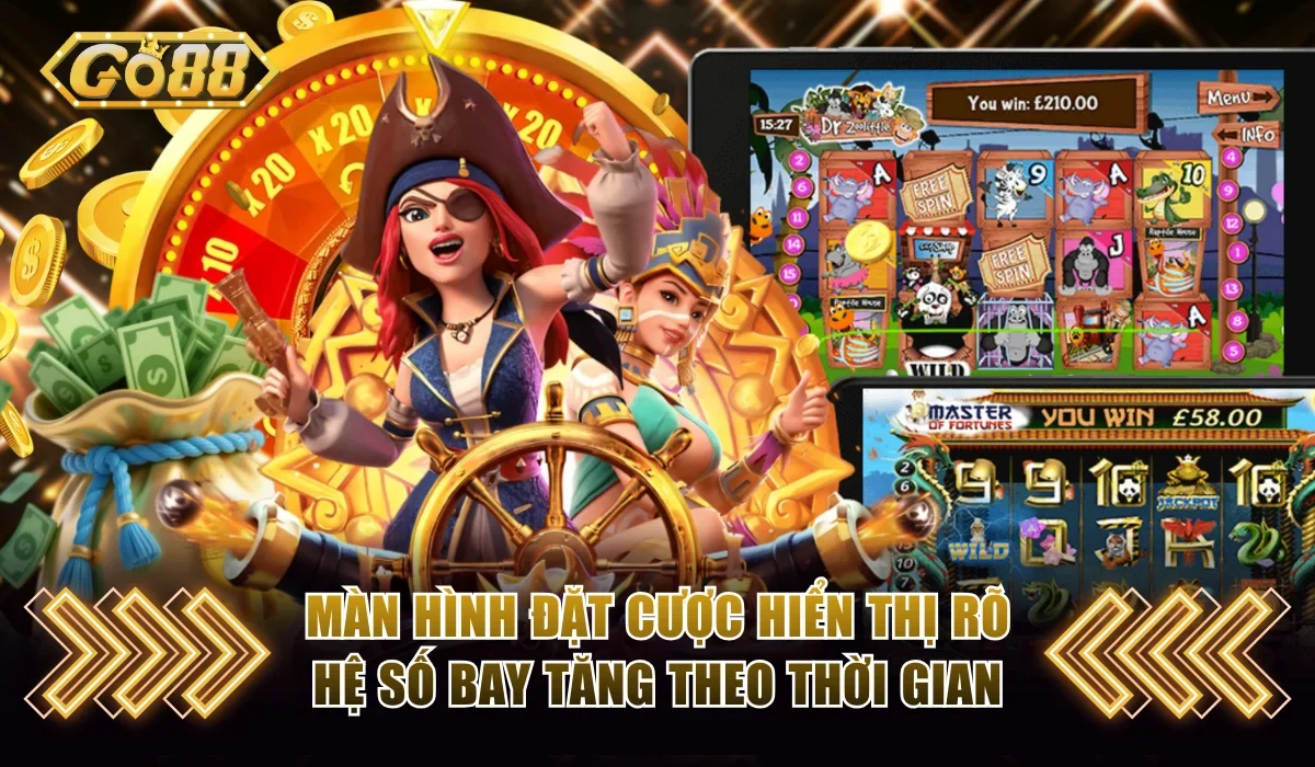 Aviator Go88 | Cuộc Đua Phi Thuyền Nổ Hũ Đầy Kịch Tính 3 Màn hình đặt cược hiển thị rõ hệ số bay tăng theo thời gian